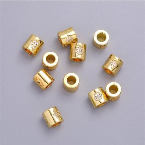 JUYA Copper Small Cylindrical Loose Beads Cubic Zirconia Micro Pave Charm Connectors DIY Handmade Jewelry Findings Accessories