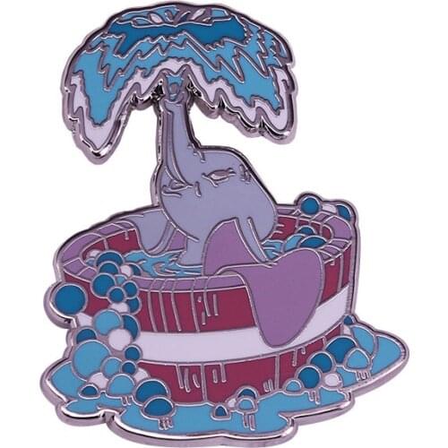 Cute Dumbo Spraying Water Enamel Pin Elephant showering Brooch Kawaii Festival Accessory