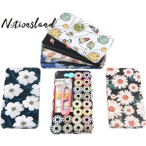 Cute Portable Mini Sewing Box Set Sewing Household Sewing Kit 20-color Bottom Thread Bobbin Large Tinplate Box With 16 Needles