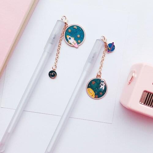 Trip Mini pendant gel Space pen set Earth Rocket astronaut Black color pens for writing gift Stationery school