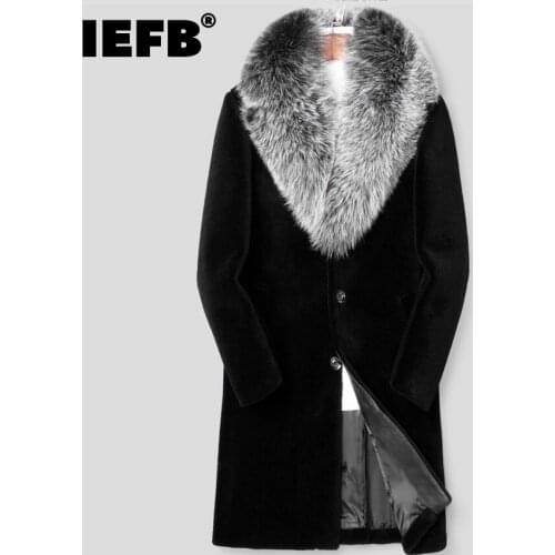 IEFB Mens Faux Sheep Shearing Fur Coat Korean Color Block Patchwork Lapel Fur Warm Jacket 2021 Single Breast Winter Coat 9Y9441