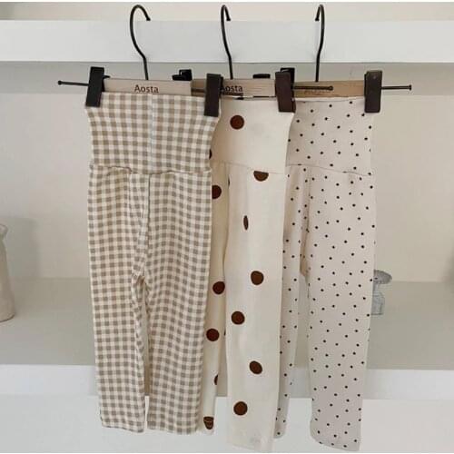 2021 Spring And Autumn New Style Toddler Boy Girl Fashion Cotton Full Length Kids Soft Dot Pattern High Waist Pants