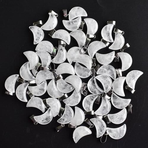Fashion top quality bestselling natural white crystal crescent moon shape charms pendants for jewelry making Wholesale 50pcs/lot