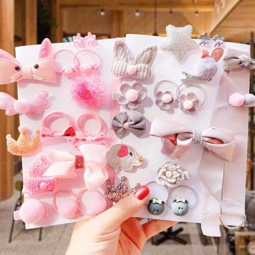 1 Set Girls Cute Solid Cartoon Bow Hair Clip Elastic Hair Bands Ponytail Holder Headband Sweet Fashion Hair Accessories