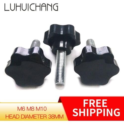 Luchang M8 x 60mm 38# Thread Replacement Star Hand Knob Tightening Screw Black Silver Tone Head diameter 38mm