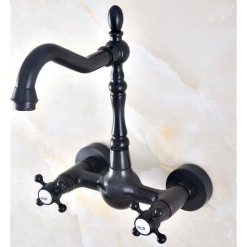 Black Oil Rubbed Antique Brass Double Cross Handles Swivel Spout Kitchen Bathroom Tub Sink Faucet Mixer Water Taps anf465