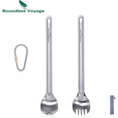 Boundless Voyage Outdoor Titanium Long Handled Spoon Spork Ultralight Camping Polished Tableware Flatware Set