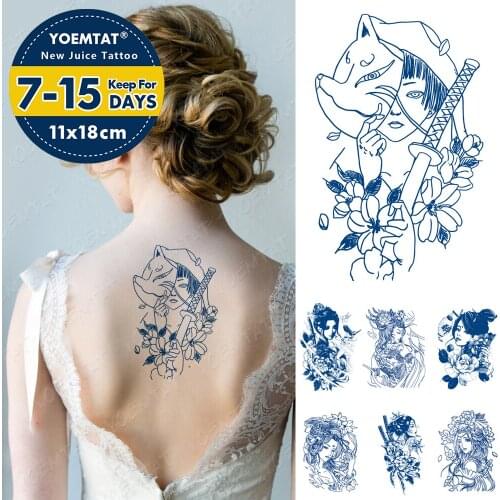 Juice Lasting Waterproof Temporary Tattoo Sticker Japanese Geisha Swordsman Samurai Fox Mask Flash Tatoo Ink Body Art Fake Tatto