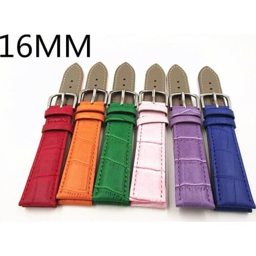 1PCS 16MM High quality genuine leather watch band wrist watch strap red ,blue,orange,green,purple,pink 6 color available-WBGL012