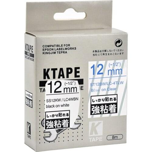 12mm Blue on Clear ST12BW Compatible Epson KingJim Label Printers LC-4TLW Laminated Label Tapes Ribbon LC4TLW for LW-300 400