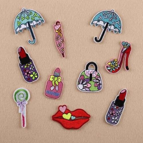 Lip Highheels Umbrella Iron On Novelty Embroidered Clothes Patch For Clothing Woman Girl Patch wholesale