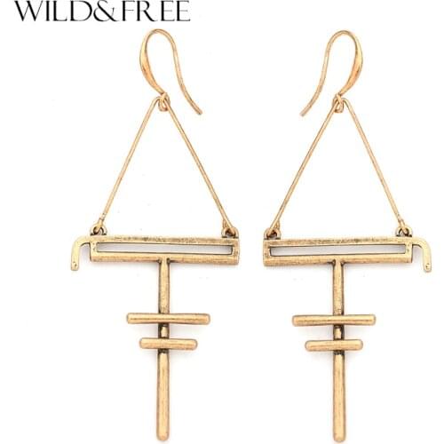 2017 New Triangle Geometric Long Dangle Earrings For Women Vintage Gold Bar Statement Alloy Earrings Handmade Jewelry