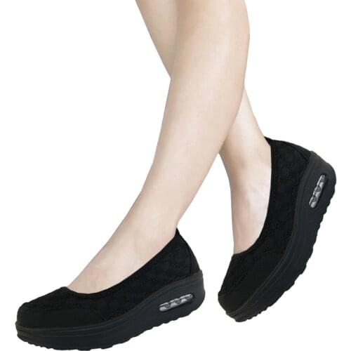 2020 Hot Summer Autumn Women Platform Flats Woman Casual Sneakers Air Cushion Comfort Plain Black Slip on Lady Boat Shoes