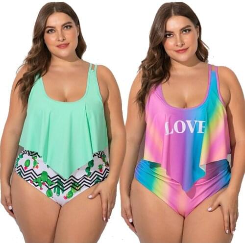 Womens Suits Two Pieces Flounce Top High Waist Bottom Tankini Sets Flowy Beach Swimwear Large Female Swimming Suits 5XL