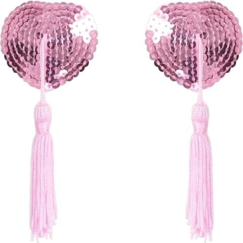 1 Pair Womens Female Nipple Covers Sequin Heart Shaped Tassel Adhesive Breast Pasties Nipple Covers Lingerie Stickers Chest Pads