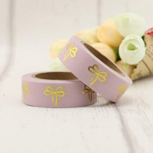 1PCS Foil Washi Tape 15mm*10m Pink Tulip Bow Tie Scrapbooking Tools Cute Adhesiva Decorativa Japanese Stationery Washi Tape