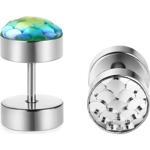 16 Gauge Stainless Steel Tunnel Piercing Earrings Fish Scale Crystal Screw Stud Earring Tapers Stretcher Fake Ear Plugs Jewelry