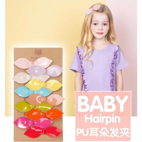 2pcs/set Reflective Bright PU Leather Ear 9cm Bows Hair Clips for Girls Fashion Kids Baby Barrettes Hairpins Children Girls Hair