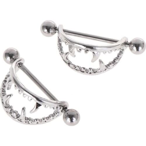 2pcs Nipple Piercing Women Lady Halloween Mouth Sharp Teeth Bars Shield Jewelry J60E