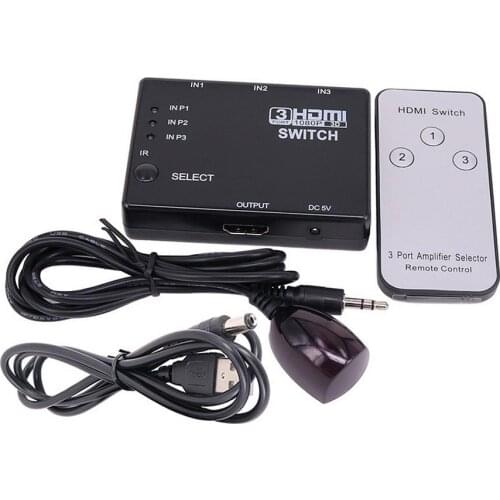 200pcs 3 Port 1080P HDMI Switcher Video HDMI Switch Switcher Splitter IR Remote For HDTV PS3 DVD