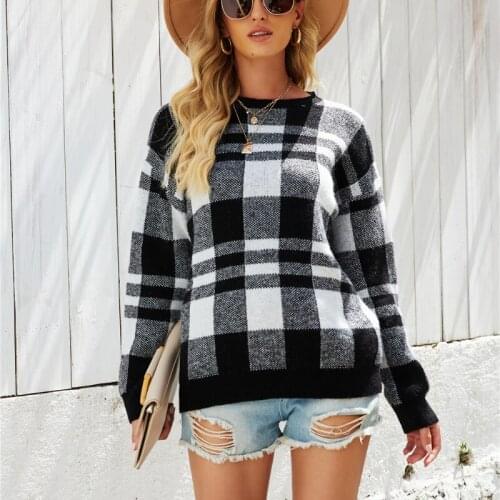 2021 Thick Autumn Winter New Plaid Sweater Women Korean Style Loose Casual Checkered Sweaters Long Sleeve Pullovers Girls Jumper