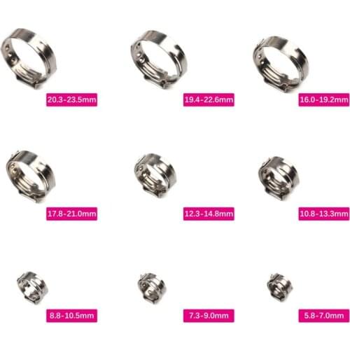 25 single ear stepless hose clamps 5.8-23.5mm 304 hose clamp girth clamp ring, used to seal various hoses