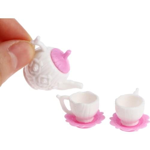 3pcs/Set 1:12 Mini Cute Dollhouse Miniature Tea Pot Coffee Cup Saucer Tray Plate Kitchen Accessories For Doll House Decor Toys
