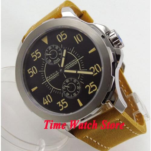 44mm Parnis sapphire glass power reserve ST 2542 mens watch men 275 black dial 5ATM water resistance