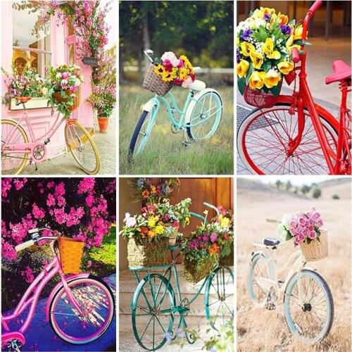 5D DIY Diamond Painting Flower Full Square/Round Resin Bike Scenery Diamond Art Embroidery Bicycle Landscape Home Decoration