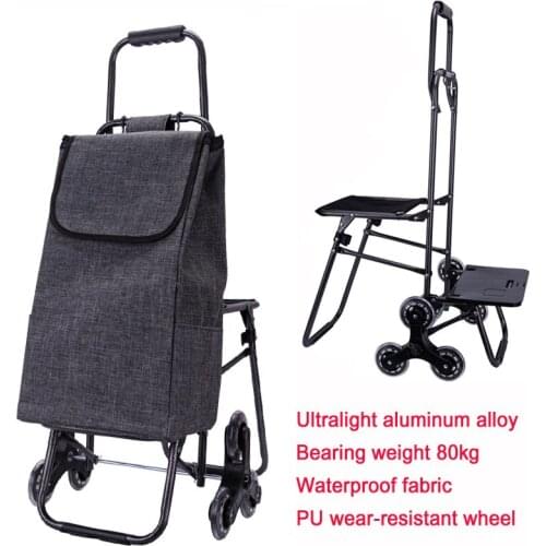 A,Climb Stairs Shopping Cart with Waterproof Bag homeTrolly with seat aluminum alloy Shopping Cart Pull Rod Cart bearing 80kg