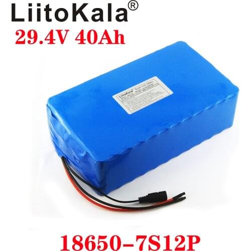 LiitoKala 29.4V 40AH 7S12P Electric Bicycle Lithium Battery 700W 24V Electric bike battery use 18650 3400mah cell with 15A BMS