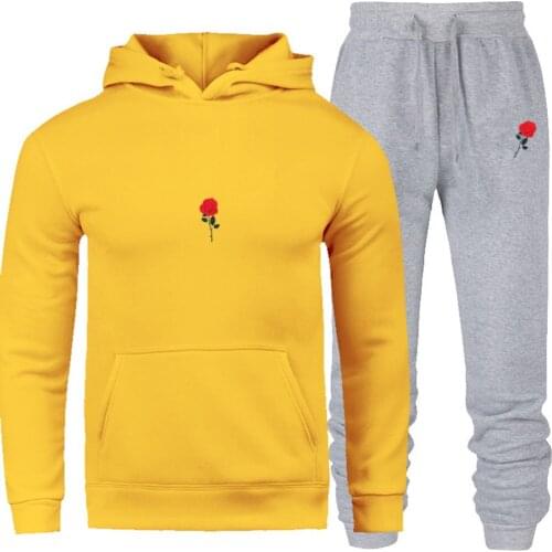 Brand men women hoodies clothing autumn&winter pullovers + pants two-piece casual Printed roses sportswear Factory direct sales