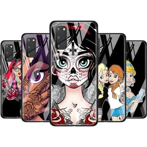 Tattoo Disney Princess Tempered Glass Cover For Samsung Galaxy S20 S10 S9 S8 S10E FE Ultra Plus Lite Phone Case