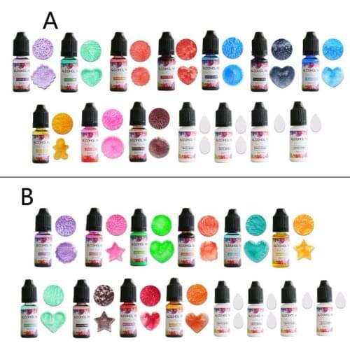 C90C 14 Colors 10ML Art Ink Alcohol Resin Pigment Kit Liquid Resin Colorant Dye Ink Diffusion UV Epoxy Resin Jewelry Making