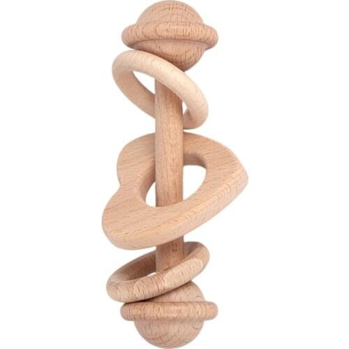 Baby Wooden Beech Rattle Ring Soother Molar Teether Toddler Teething Nursing Toy Shower Gifts