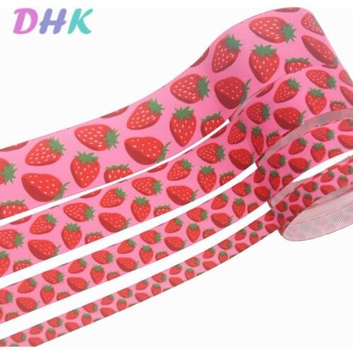 DHK 4 sizes options 10yards strawberry Printed Grosgrain Ribbon Accessory Hairbow Headwear Decoration DIY Wholesale B1997