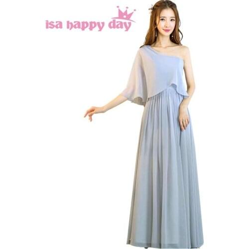 Long formal gray sweet 16 one shoulder chiffon a line homecoming party corset dresses 16 birthday dress under 50 H4167