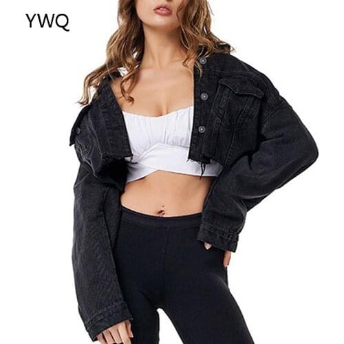 Jean Jacket Women Denim Black Blue Short Coat 2021 New Trench Solid Color Sexy All Match Ripped Fashion Female Extra Coat