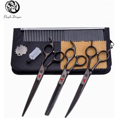 Purple Dragon 4pcs/set 7 inch Professional Pet Dog Grooming Scissors (Straight +Curved +Thinning) Shears +Comb Pet Haircut Tools