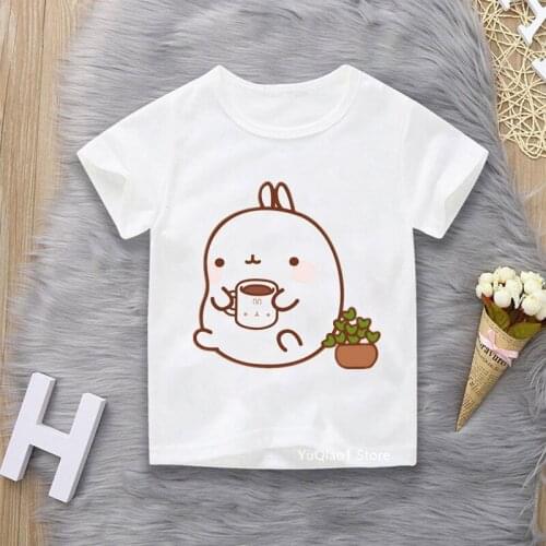 Cut Cartoon Bunny/Rabbit/Squirrel/Cat Love Coffee Kids Print Tshirt Boys T Shirts Summer Girl T-Shirt Children White Tops Tees
