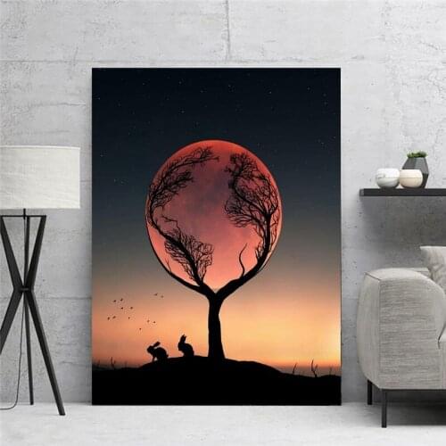 HD Prints Rabbit At Sunset Canvas Painting Wall Art Modular Tree Landscape Pictures Home Decoration For Living Room Frame Poster