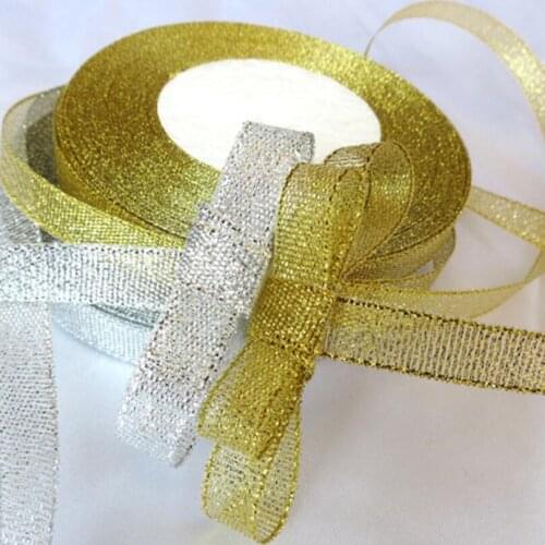 22 Meters 40 MM Gold Silver Ribbon Christmas Packing Ribbon Tape Webbing Invitation Card Gift Wrapping Ribbon Wedding Decor 1PCS