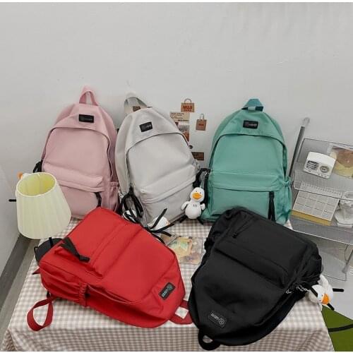 Fashion Womens Backpack Pure Color Nylon Waterproof School Bag For Girls Large Capacity Student Bookbags Travel Backbags 2021