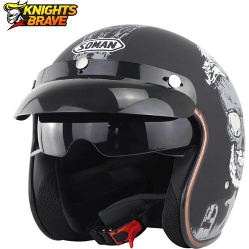 SOMAN Retro Vintage Casco Moto Men Motorcycle Helmet Open Face Scooter Biker Motorbike Racing Riding Helmet DOT Certification
