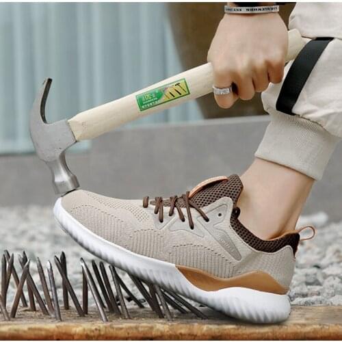 2020 New Breathable Mesh Safety Shoes Men Light Sneaker Indestructible Steel Toe Soft Anti-piercing Work Boots Plus size 39-47