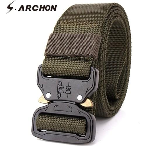 S.ARCHON SWAT Police Thicken Tactical Nylon Belts Men Metal Buckle Survival Military Belt Man Molle Combat ArmyWaist Belt 3.8cm
