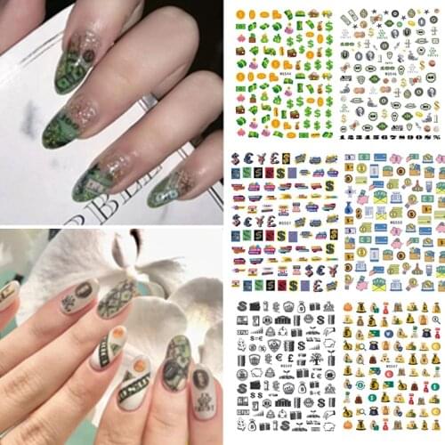 New Unique Nails Art Sticker Money Dollar Rich Style Nail Stickers Coins Foil Manicure Decoration Creative Decal For Nail Art