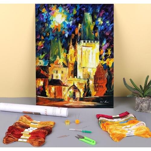 Old Prague Printed Canvas 11CT Cross Stitch Patterns DIY Embroidery DMC Threads Hobby Handicraft Handmade Handiwork Needle