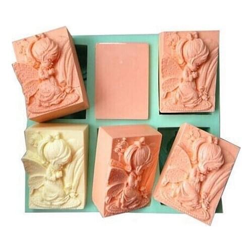Wholesales 6 Hole angel girls soap mold Silicone Cake pan Chocolate Soap Pudding Jelly Candy Ice Cookie Biscuit Mold