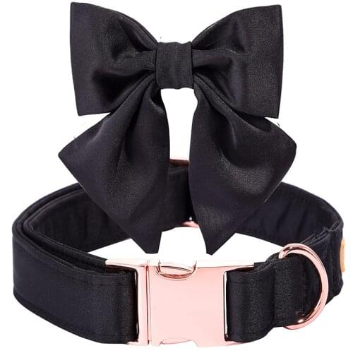 Unique style paws Black Silk Dog Collar Puppy Collar with Bowtie Adjustable Dog Collar Pet Gift for Small Medium Large